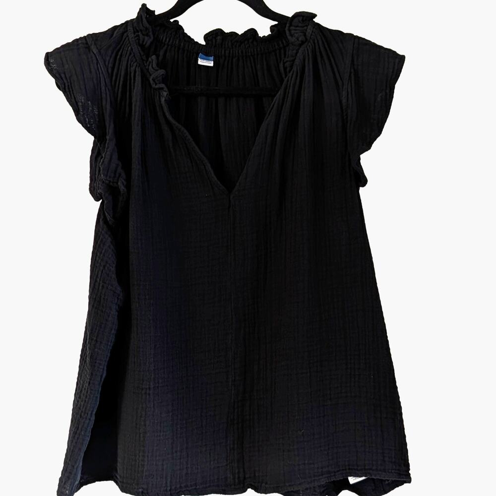 Old Navy Cotton Gauze V-Neck Ruffle Sleeve Blouse Black XL Boho Peasant Top